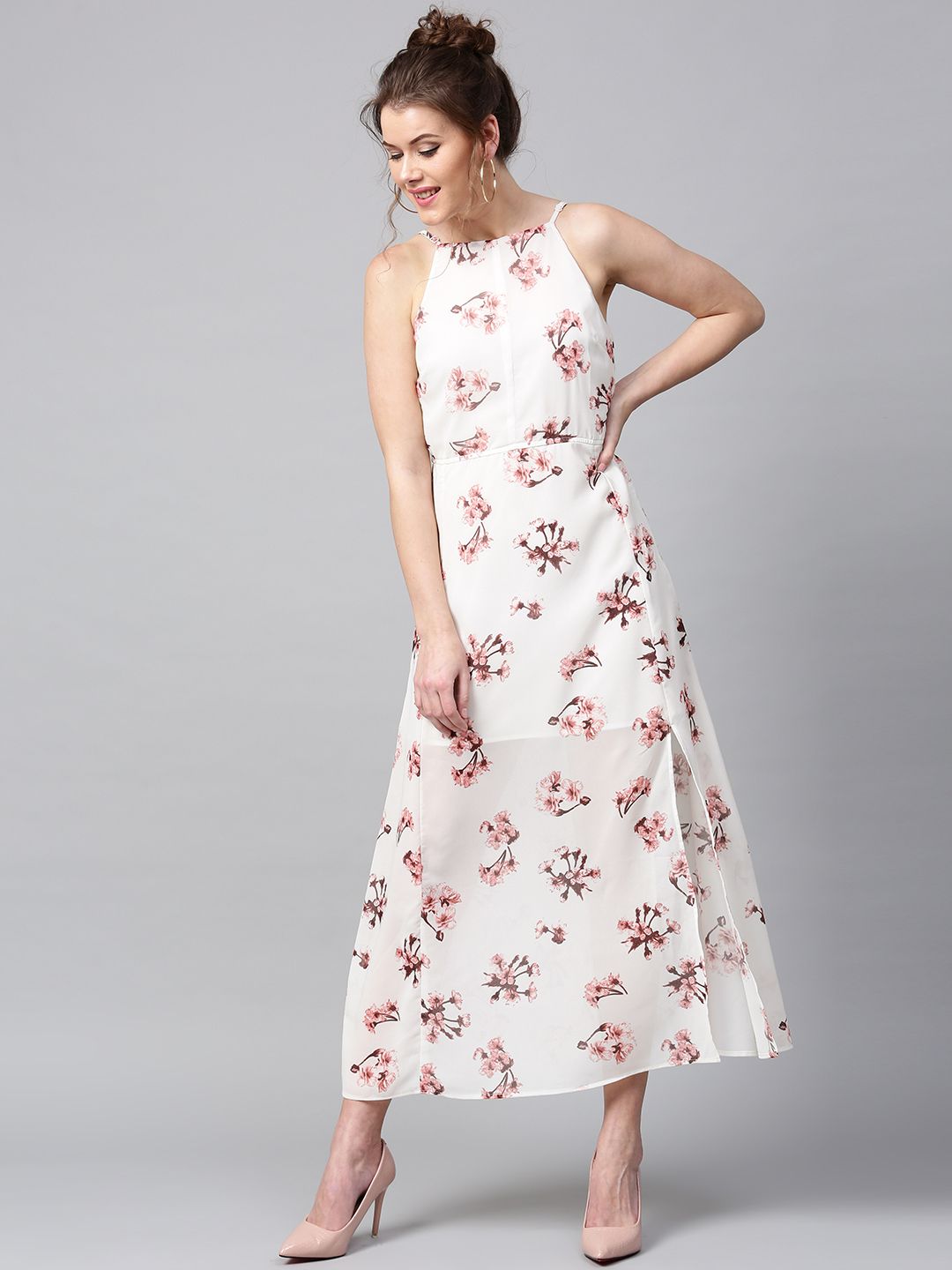 SASSAFRAS White Floral Print Maxi Dress