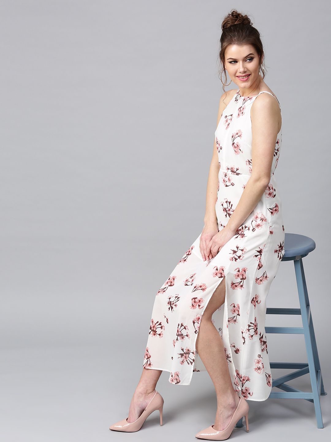 SASSAFRAS White Floral Print Maxi Dress