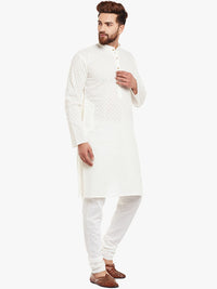 SOJANYA Men Off-White Embroidered Straight Kurta