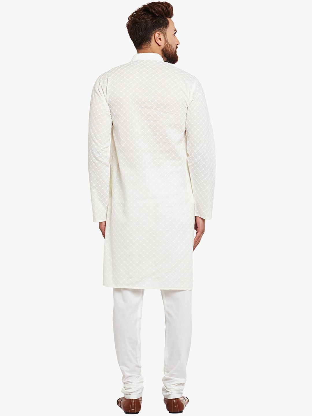 SOJANYA Men Off-White Embroidered Straight Kurta