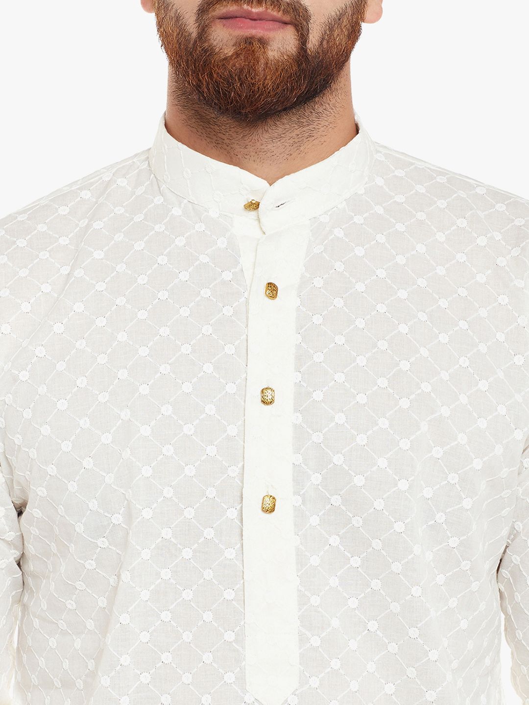 SOJANYA Men Off-White Embroidered Straight Kurta