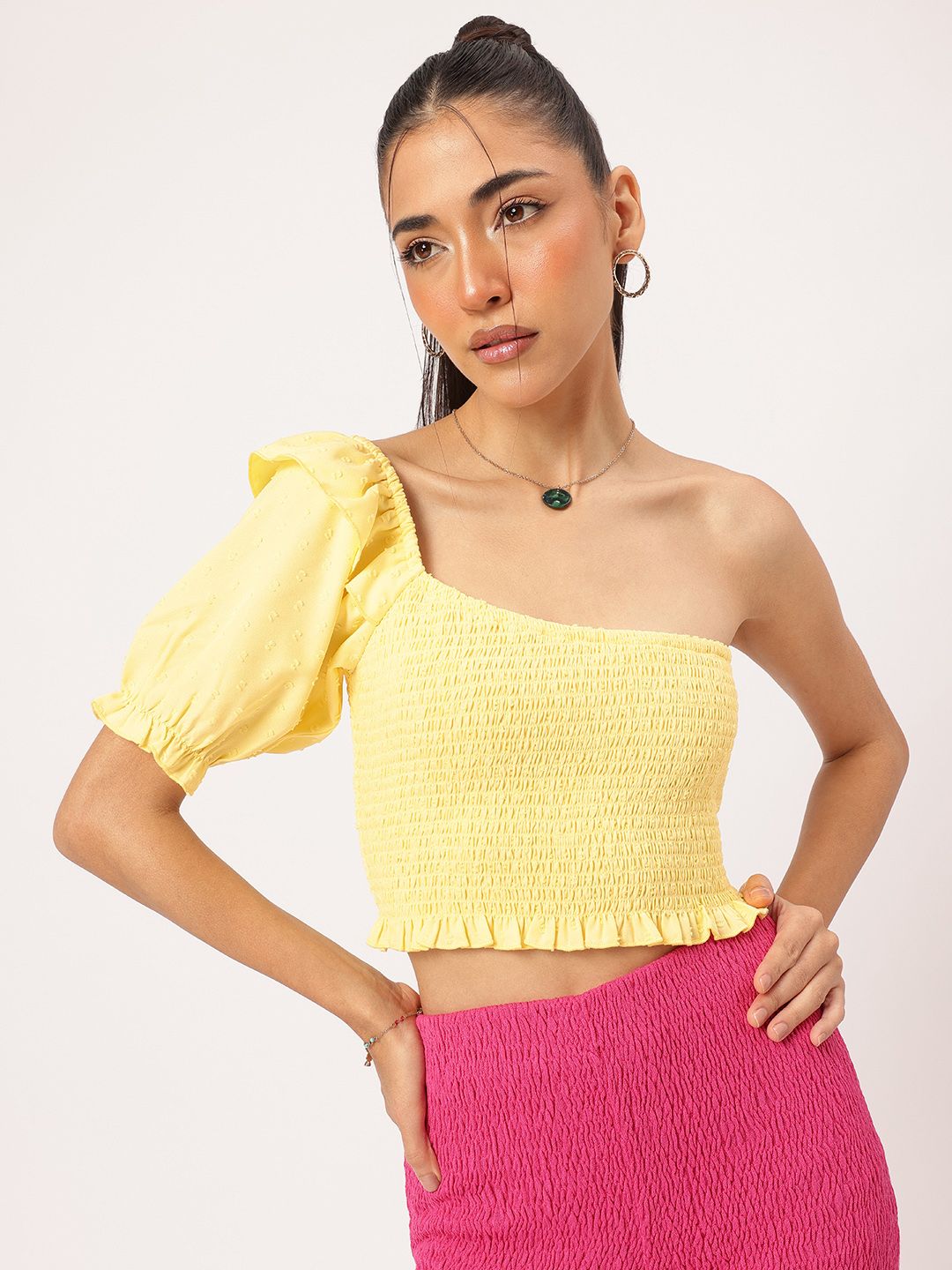DressBerry Smocked Serenity One-Shoulder Glam Top