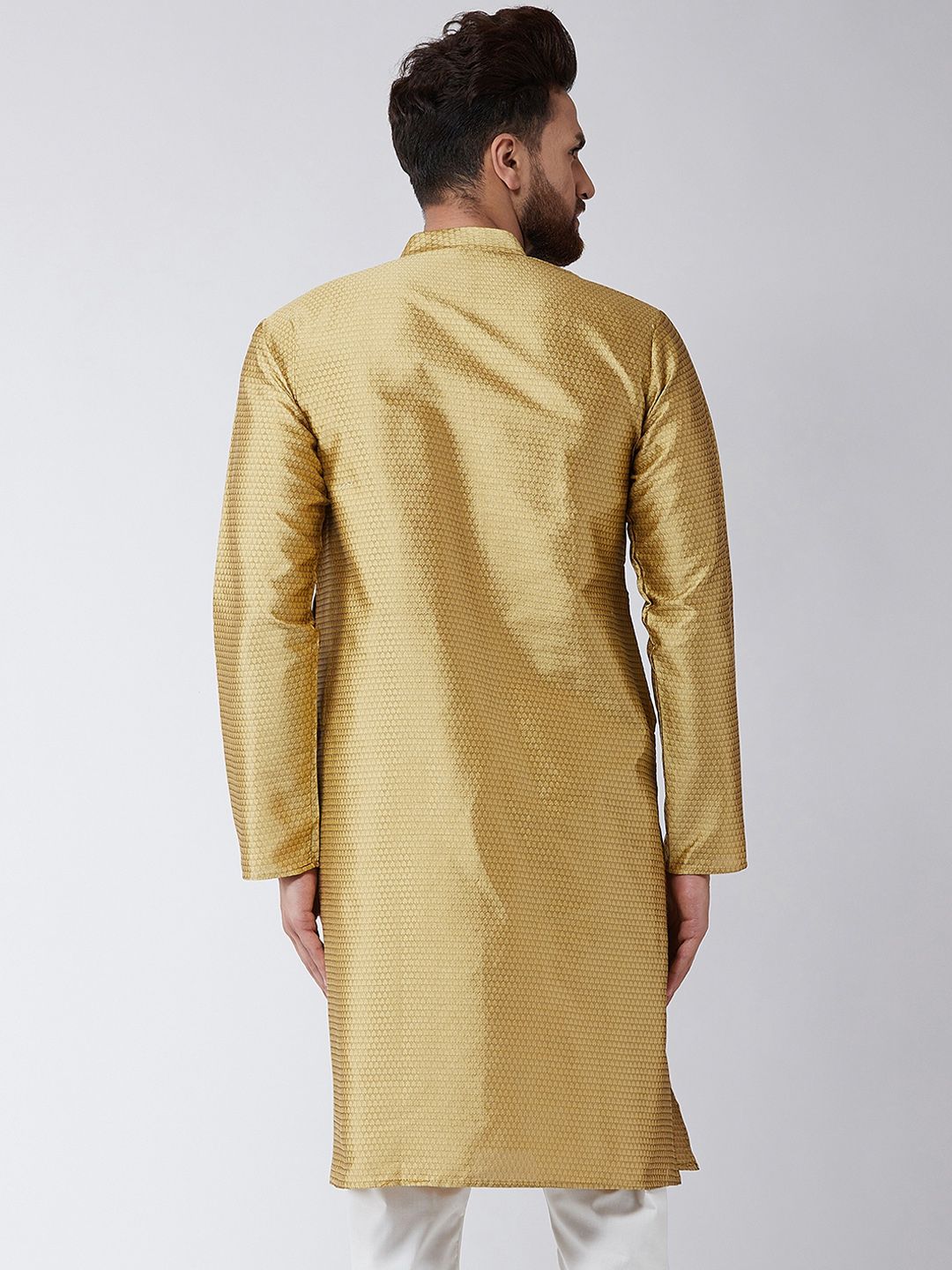 SOJANYA Lelaki Berwarna Emas Rekaan Tenun Kurta Lurus
