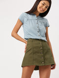 DressBerry Women Blue Regular Fit Solid Chambray Shirt
