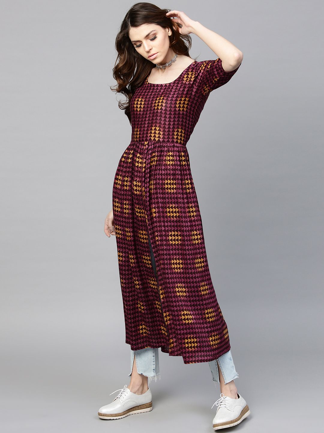 Gerua By Libas Women Purple Printed Anarkali Kurta