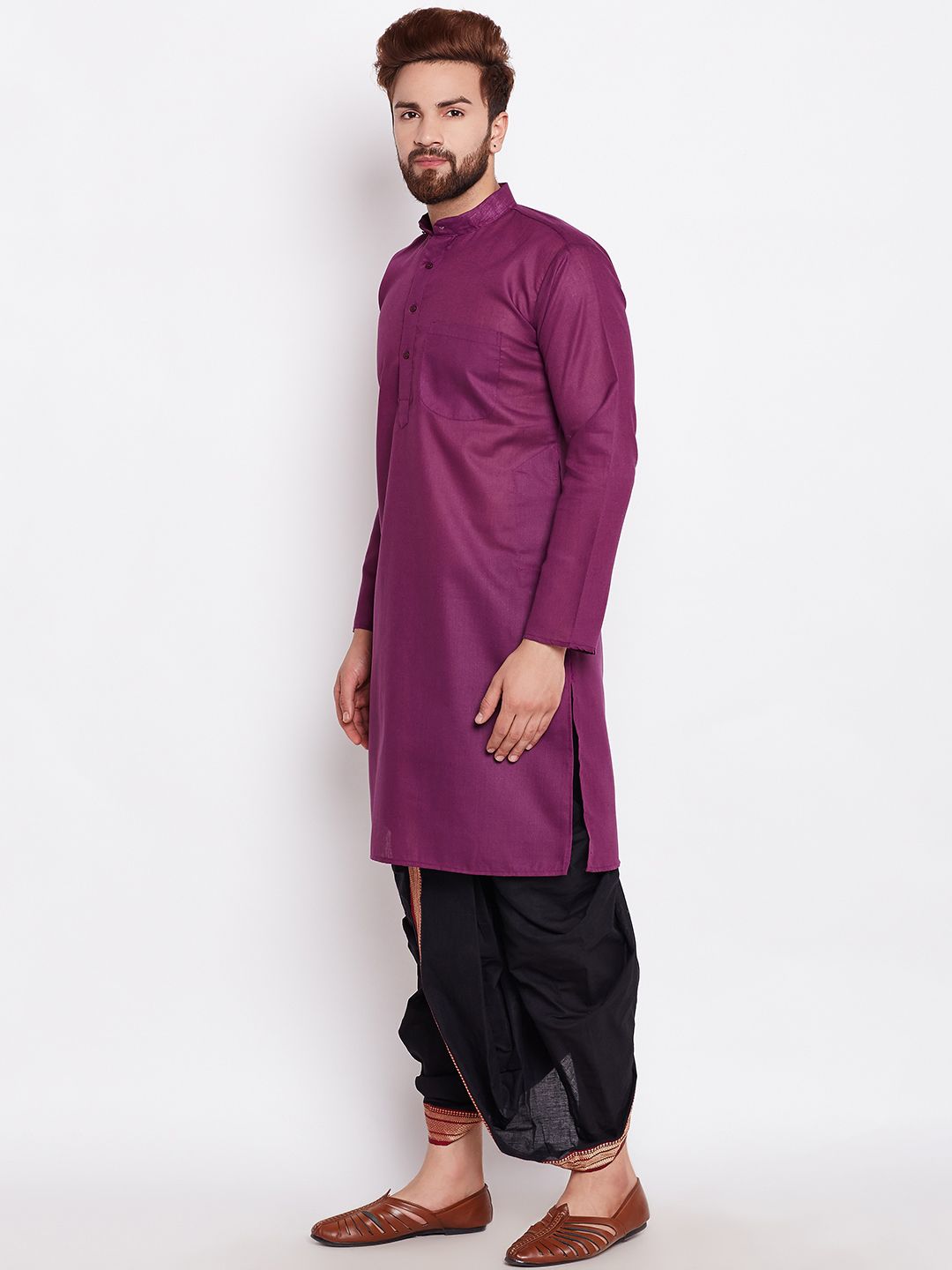 SOJANYA Lelaki Ungu Solid Kurta Lurus
