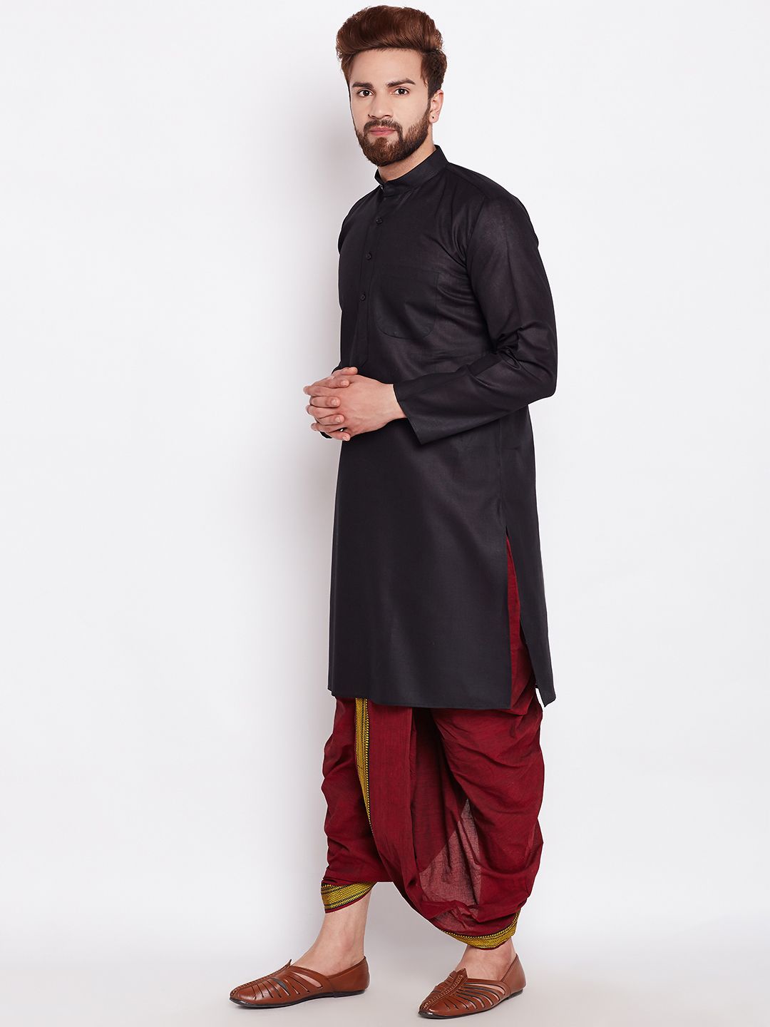 SOJANYA Lelaki Hitam Solid Kurta Lurus