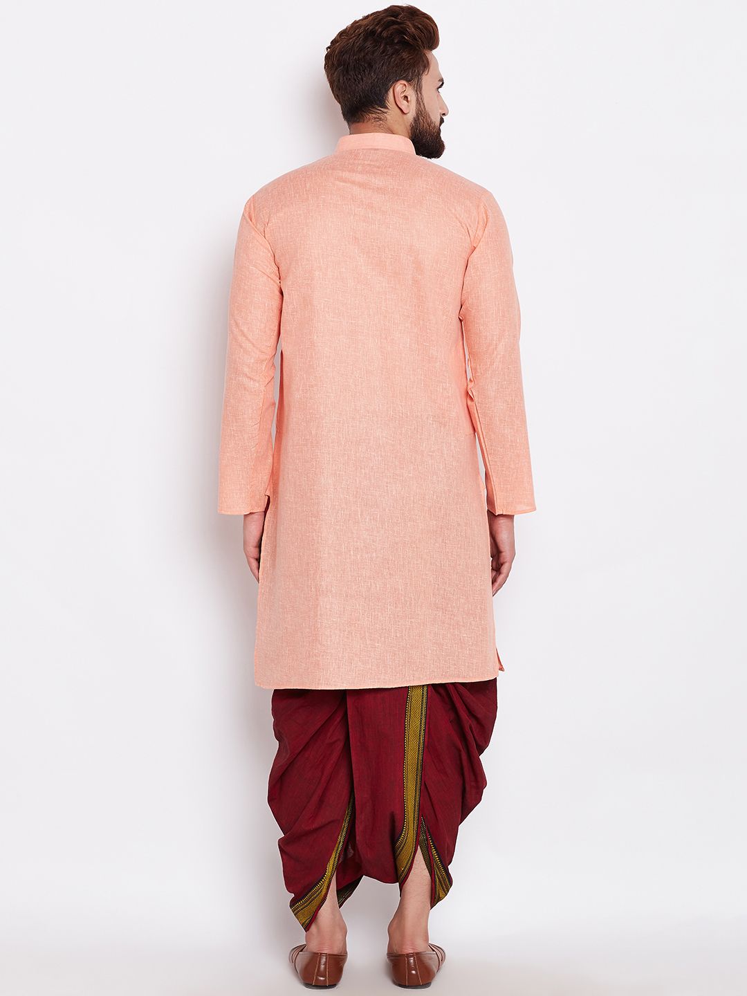 SOJANYA Men Orange Solid Straight Kurta