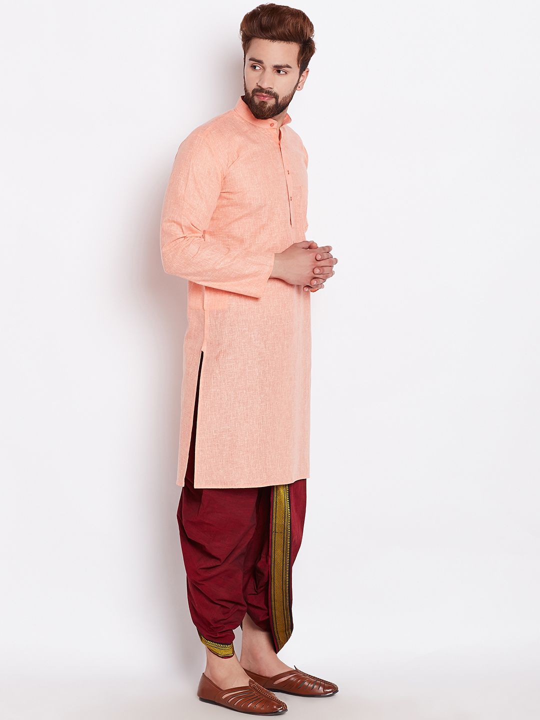 SOJANYA Men Orange Solid Straight Kurta