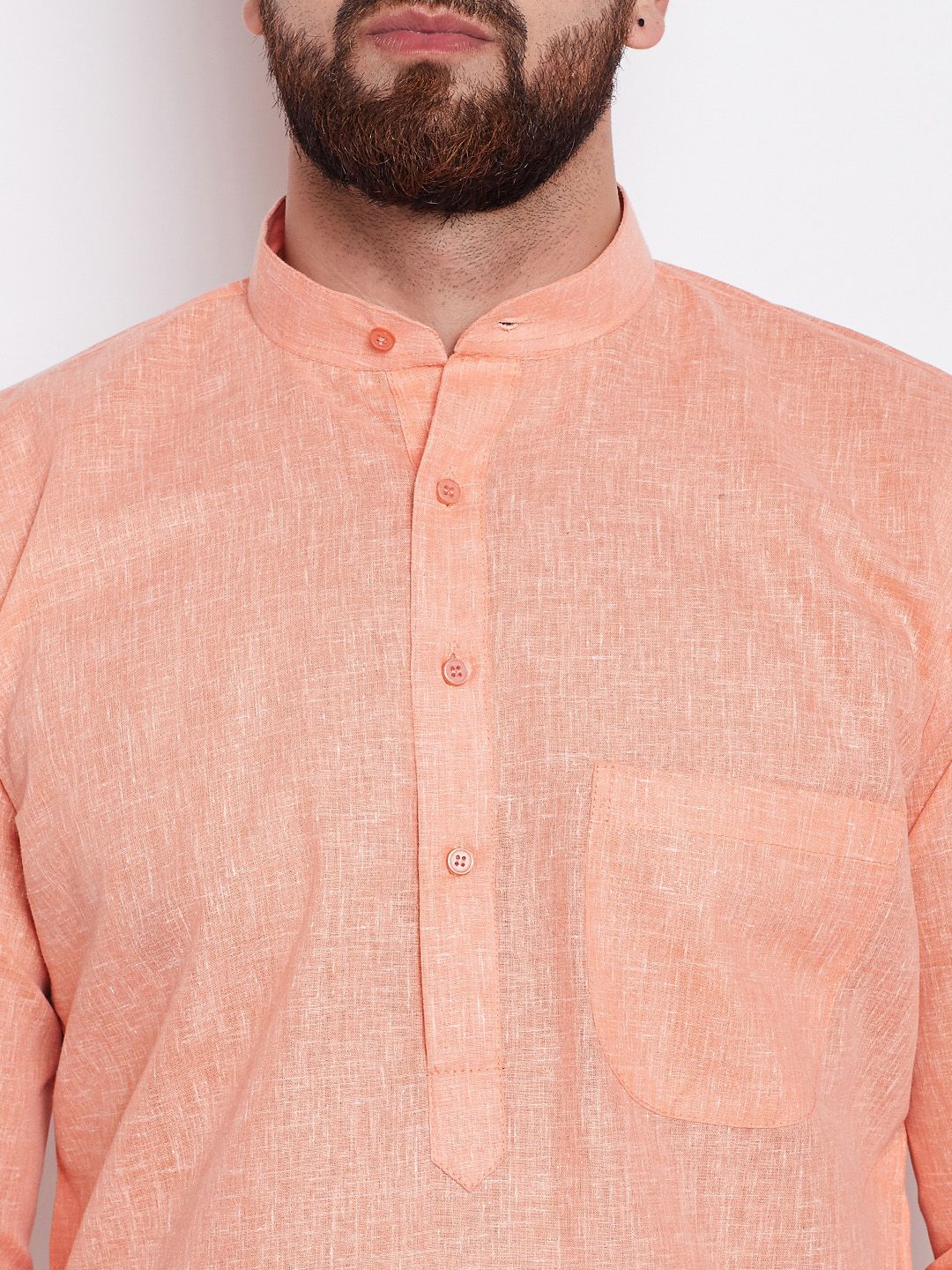 SOJANYA Men Orange Solid Straight Kurta