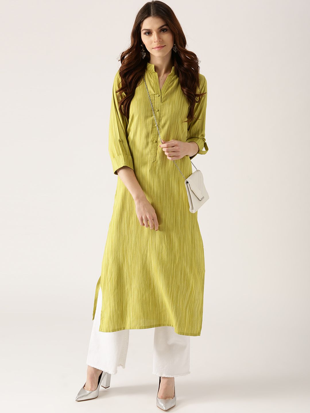 Libas Women Green Striped Straight Kurta