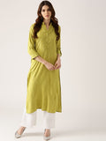 Libas Women Green Striped Straight Kurta