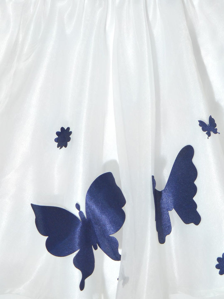 pspeaches Girls White and Blue Printed Fit and Flare Dress