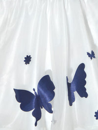 pspeaches Girls White and Blue Printed Fit and Flare Dress