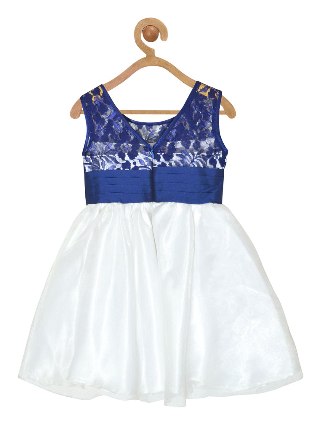 pspeaches Girls White and Blue Printed Fit and Flare Dress