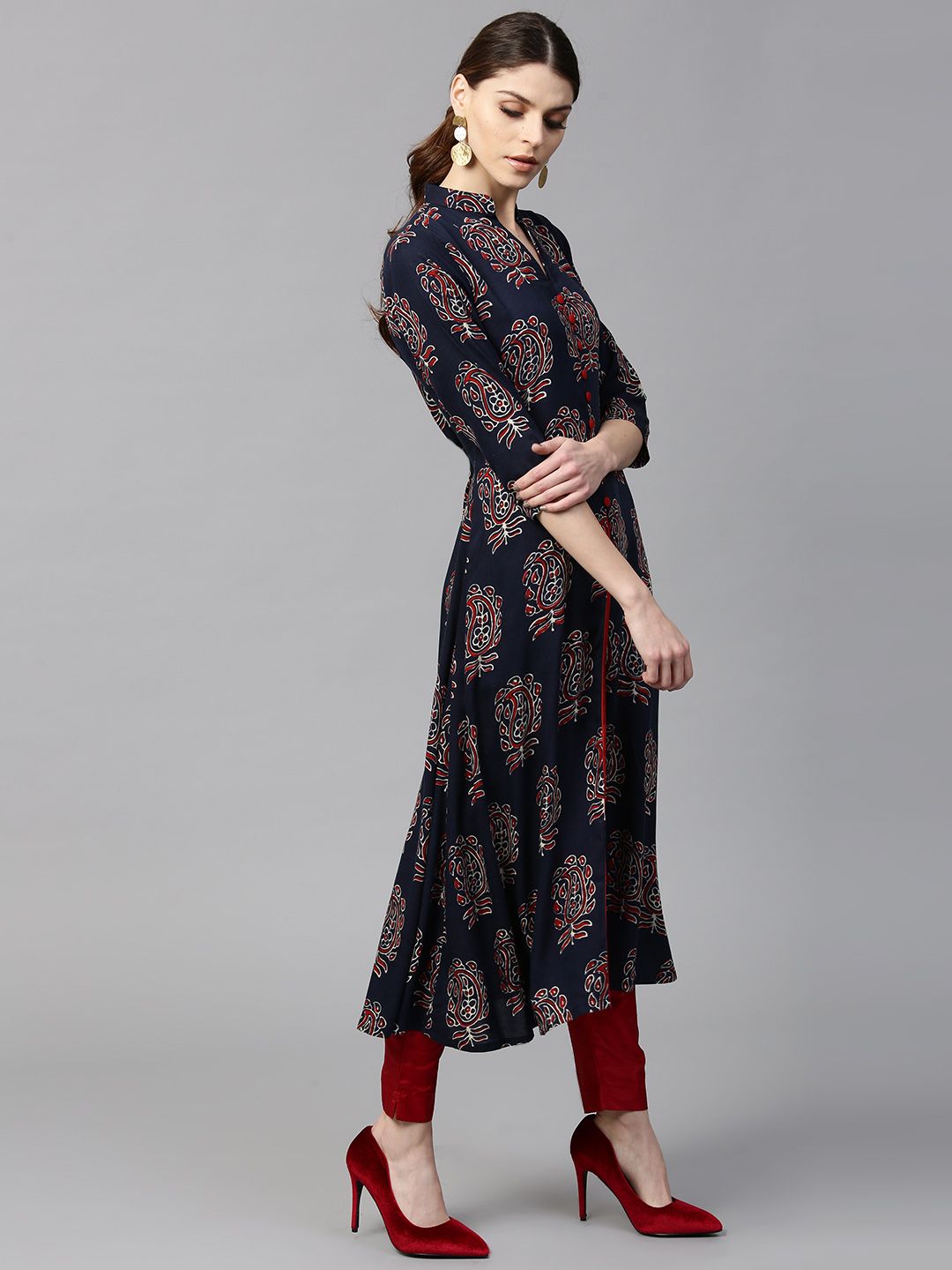 Gerua By Libas Women Navy Red Printed A-Line Kurta