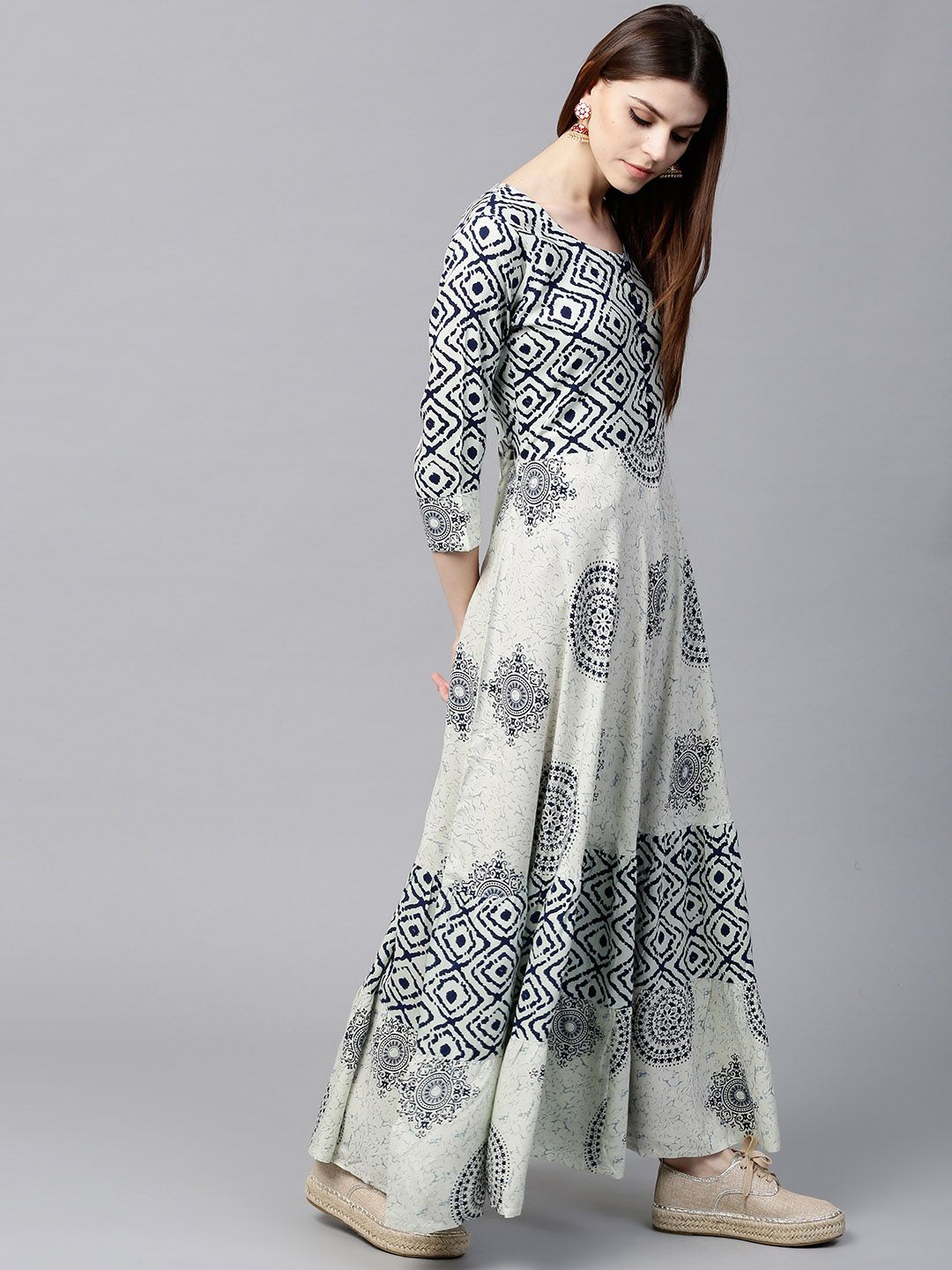 Gerua By Libas Women White Navy Blue Printed Anarkali Kurta