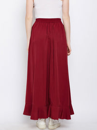 Berrylush Maroon Ruffled Flared Maxi Skirt with Attached Trousers