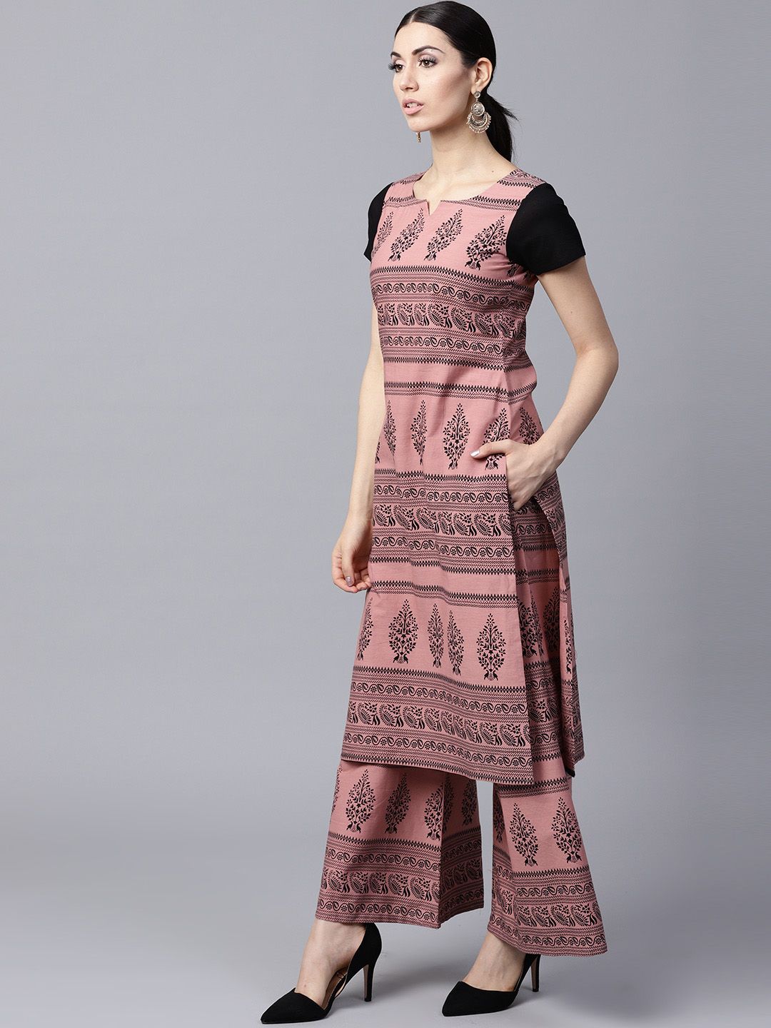 Gerua By Libas Women Pink Black Printed Kurta with Palazzos