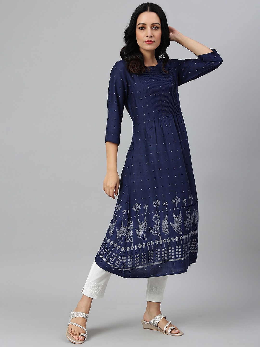 W Women Blue Ethnic Motifs Printed Handloom Kurta
