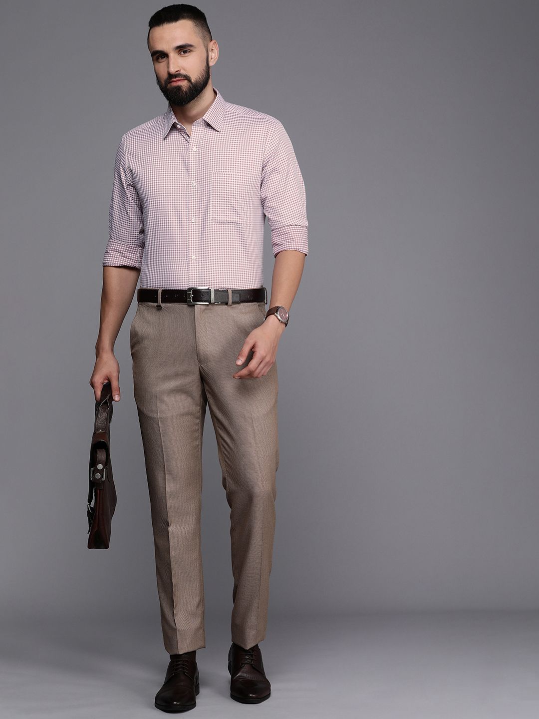 Raymond Slim Fit Self-Checked Pure Cotton Formal Shirt