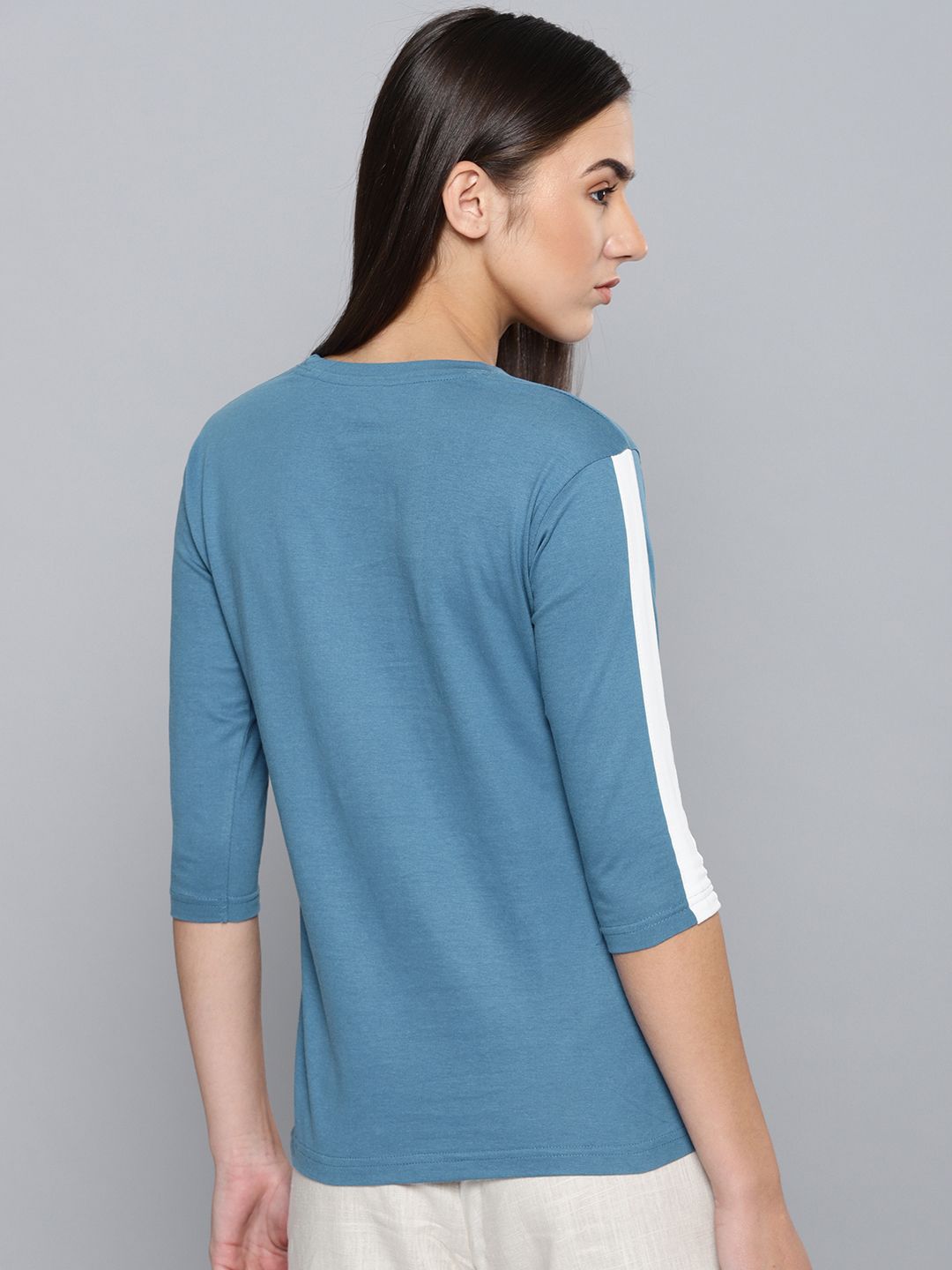 DILLINGER Women Blue Printed Round Neck Pure Cotton T-shirt