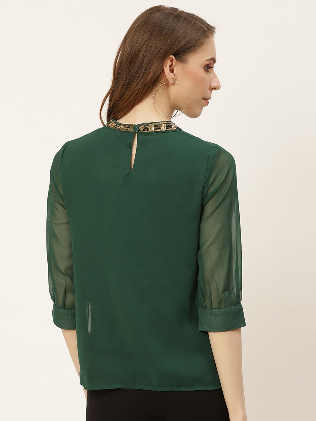 all about you Green Jewel Neck Puff Sleeve Regular Top