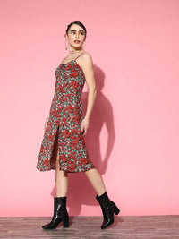 Berrylush Floral Print Crepe A-Line Dress
