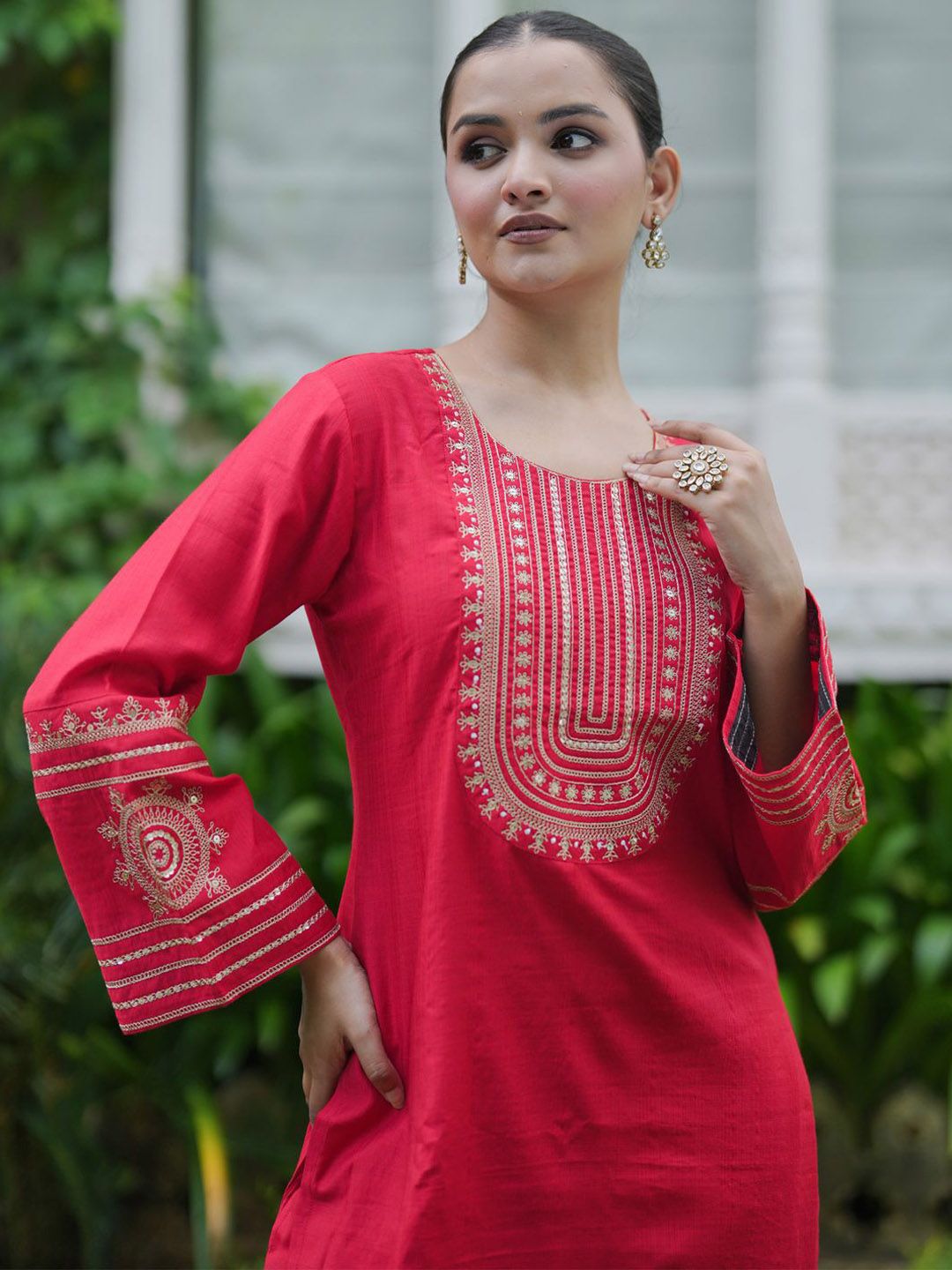 Indo Era Women Ethnic Motifs Embroidered Regular Sequinned Kurta with Trousers