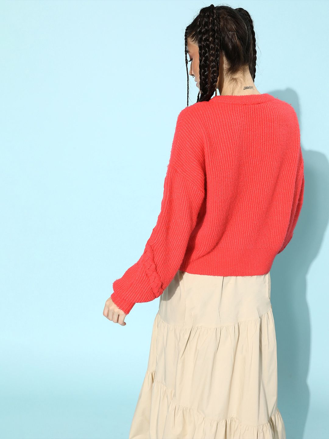 STREET 9 Women Coral Orange Acrylic Pullover