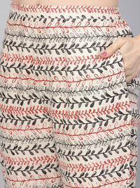 Libas Women Beige Ethnic Print Straight Kurta Set With Side Pockets