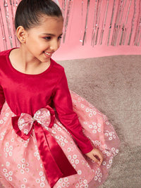 pspeaches Girls Floral Printed Velvet Fit and Flare Dress