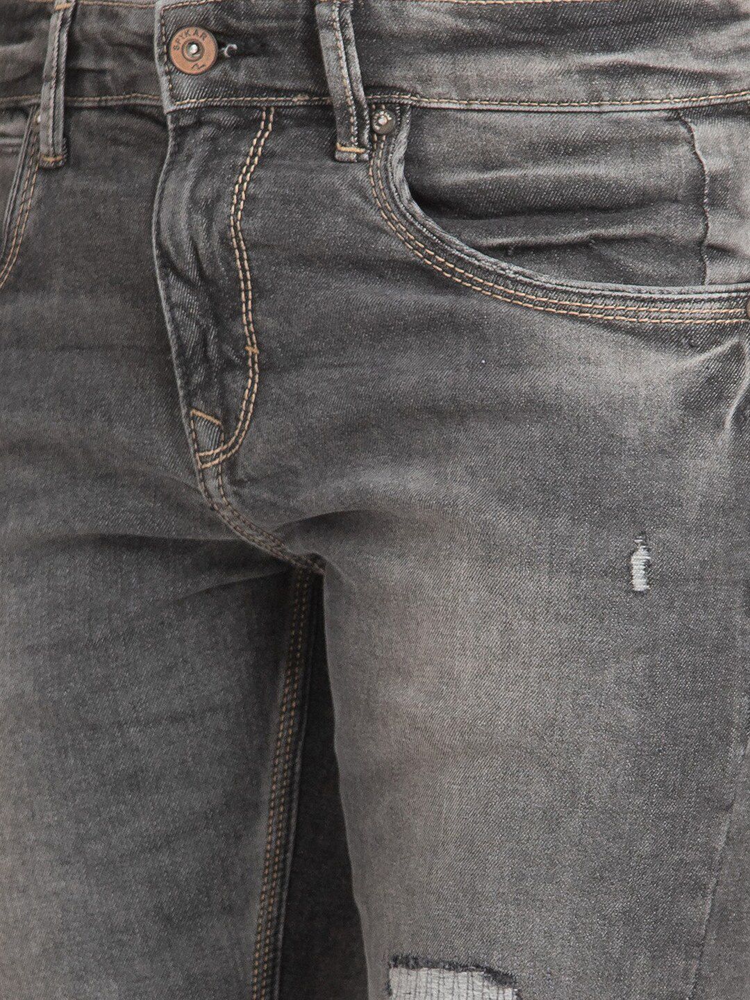 SPYKAR Men Slim Fit Low-Rise Mildly Distressed Heavy Fade Cotton Jeans