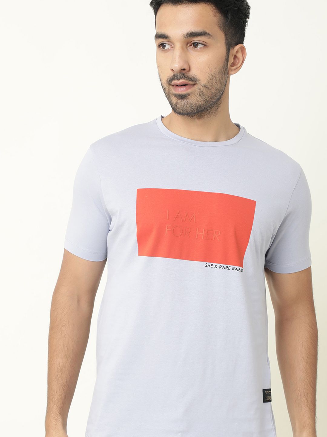 RARE RABBIT Men I Am Regular Fit Colourblocked Round Neck Pure Cotton T-Shirt