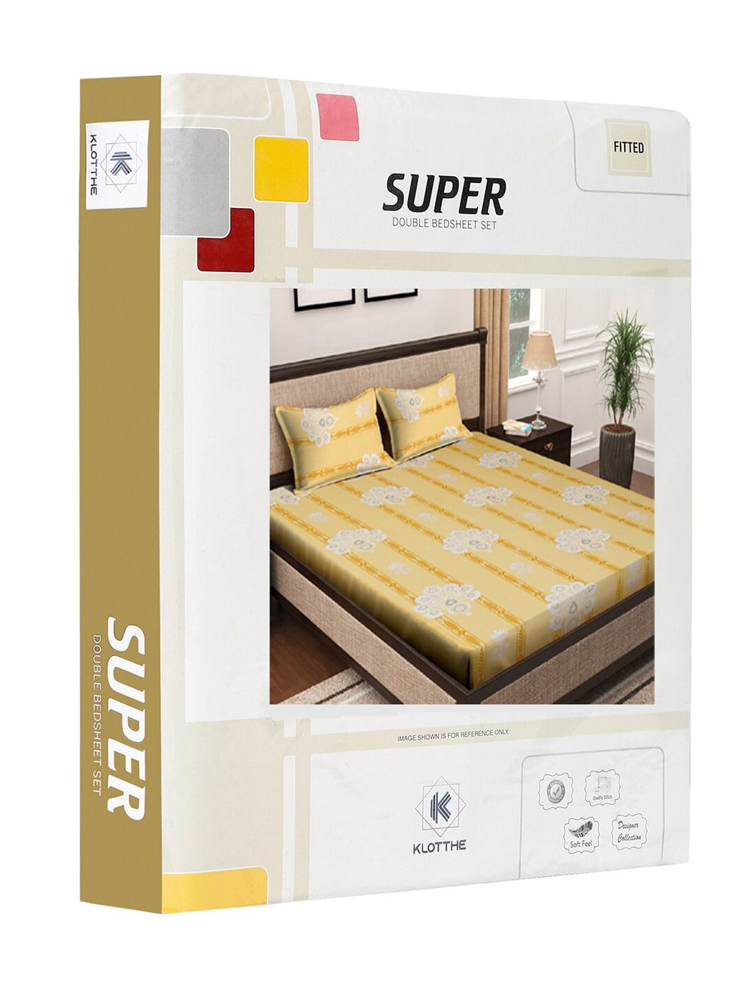KLOTTHE Yellow Floral Pure Cotton 400 TC Fitted King Superfine Bedsheet with 2 Pillow Covers-98 x 89 inches