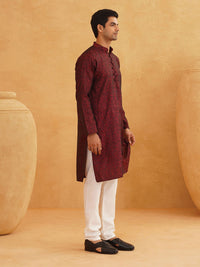 SOJANYA Men Maroon Printed Straight Kurta