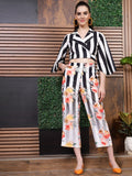 Athena Black Striped Top With Trousers