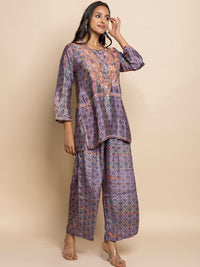 HOUSE OF KARI Floral Embroidered Regular Chikankari Straight Kurta with Palazzos