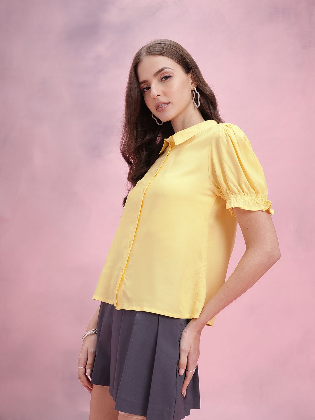 DressBerry Solid Puff Sleeves Casual Shirt