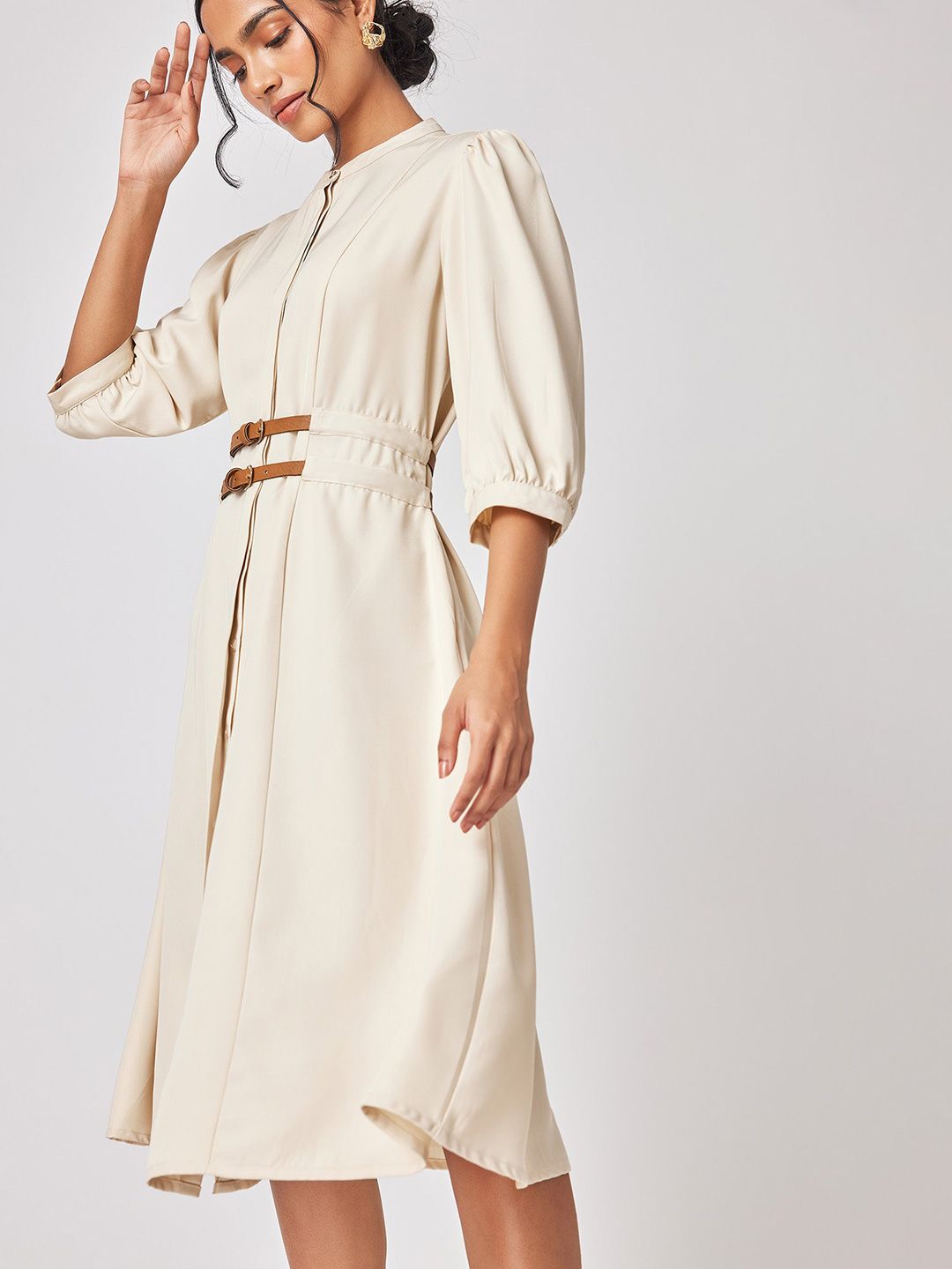 The Label Life Puff Sleeve A-Line Dress with Belt