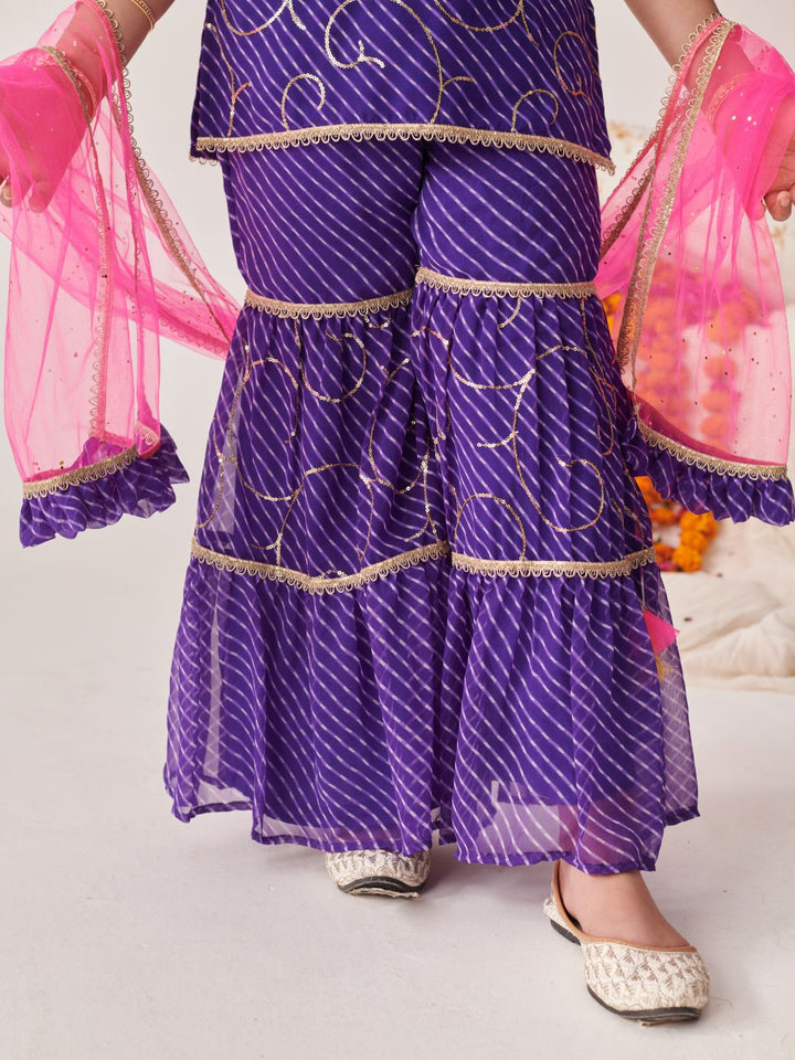 pspeaches Girls Floral Printed Angrakha Kurta with Sharara & With Dupatta