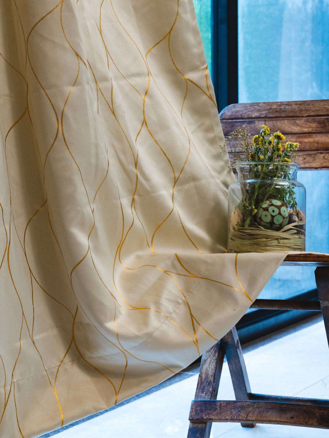 URBAN SPACE Beige & Gold-Toned Printed Black Out Door Curtain