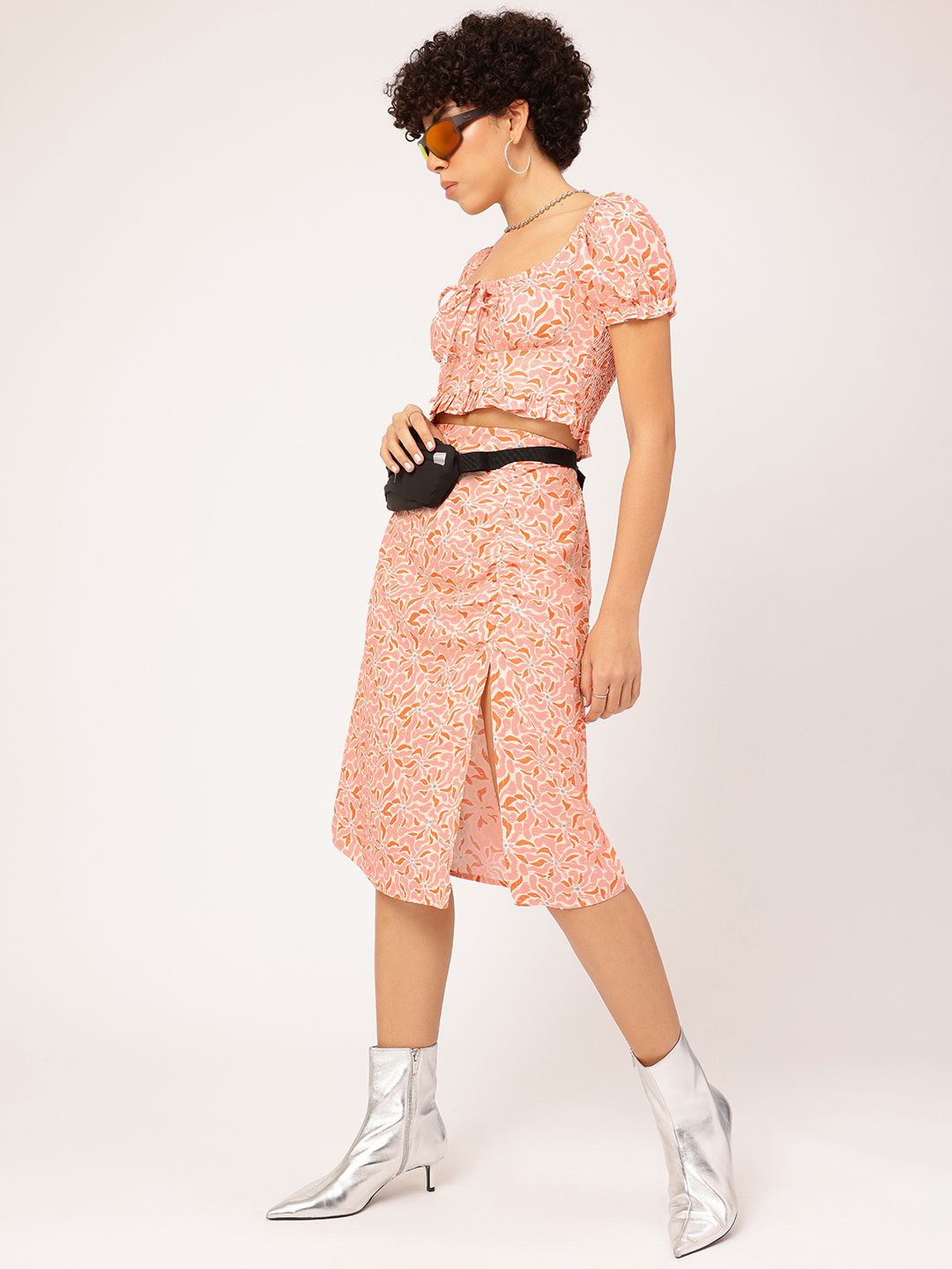 DressBerry Floral Flaunt Ruched Printed Co-Ords