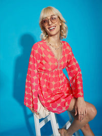 SASSAFRAS Pink Printed Georgette A-line Mini Dress