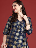Anouk Ethnic Motifs Foil Printed Wrap Style A-Line Midi Ethnic Dress