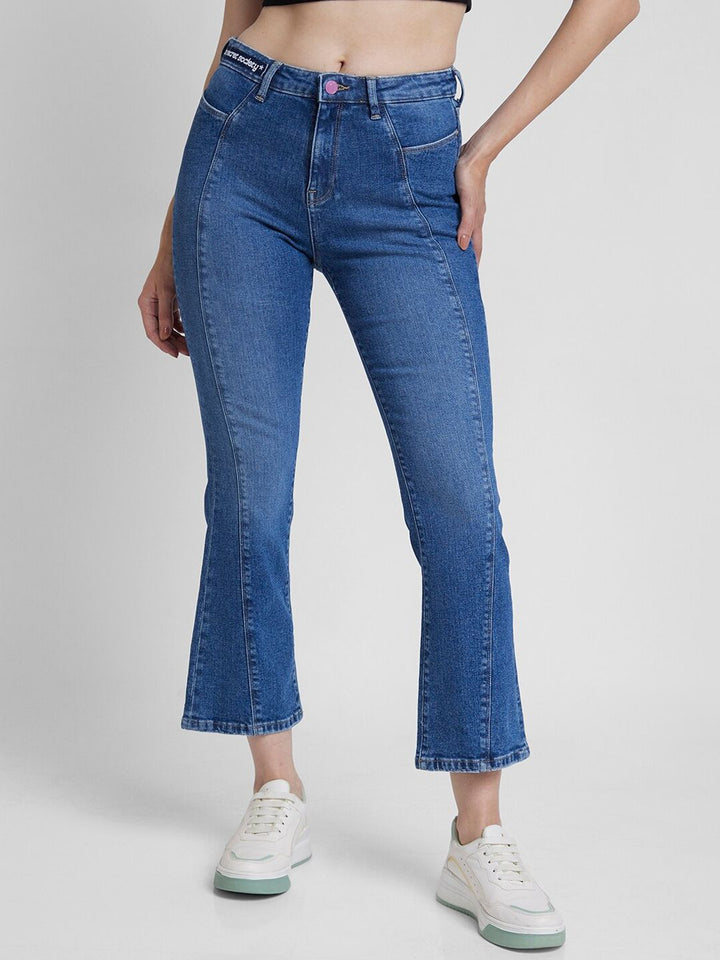 SPYKAR Women Elissa Bootcut Fit Clean Look High-Rise Stretchable Crinkle  Jeans