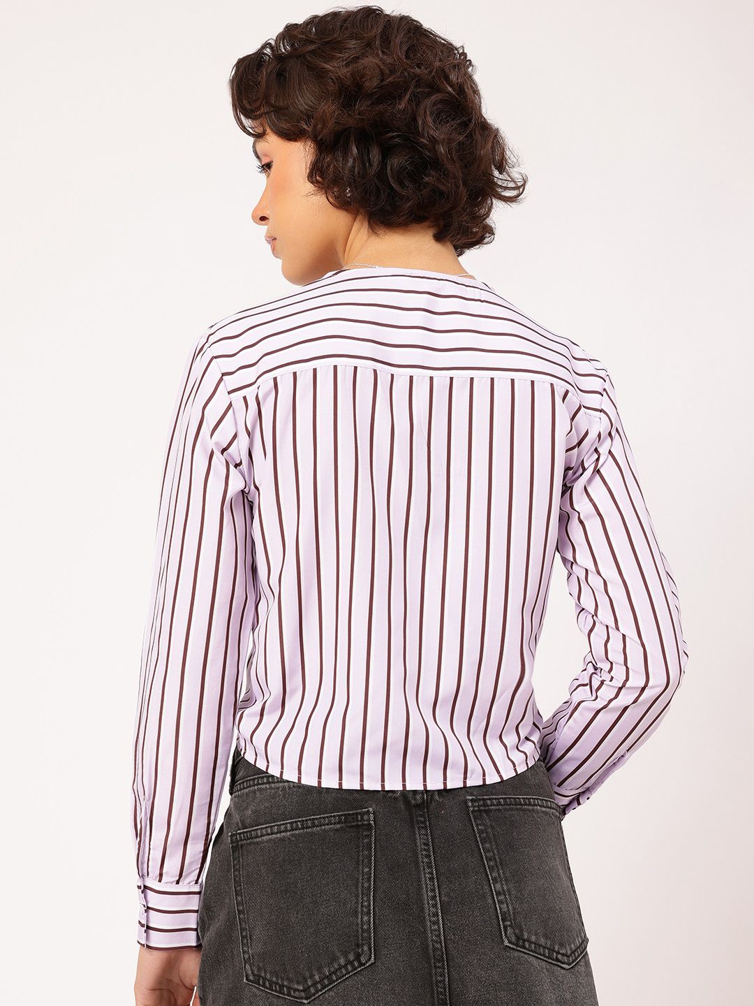 DressBerry Bow Bliss Striped Shirt Style Top