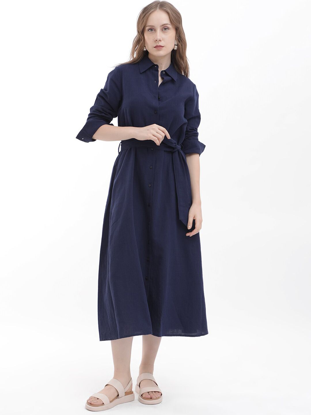 RAREISM Shirt Collar A-Line Midi Dress