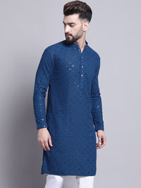SOJANYA Geometric Embroidered Sequence Mandarin Collar Pure Cotton Kurta