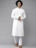 See Designs Men White Geometric Embroidered Chikankari Pure Cotton Kurta